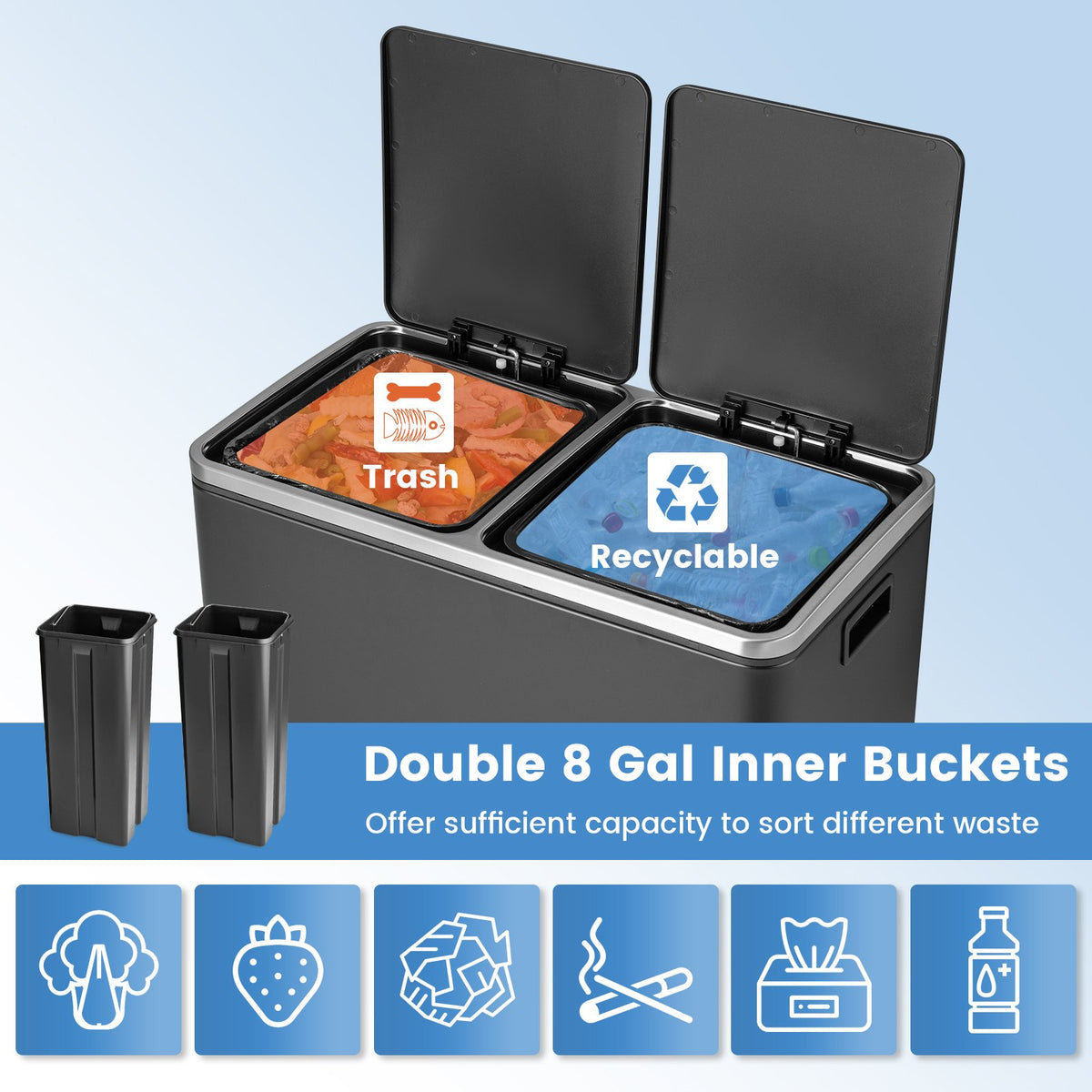 16 Gallon Dual Step Trash Can-Black view 8