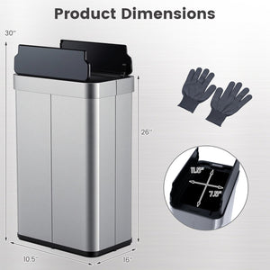 16 Gallon Trash Can with Wing Lids for Bedroom Bathroom Kitchen-Silver view 3