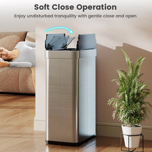 16 Gallon Trash Can with Wing Lids for Bedroom Bathroom Kitchen-Silver view 7