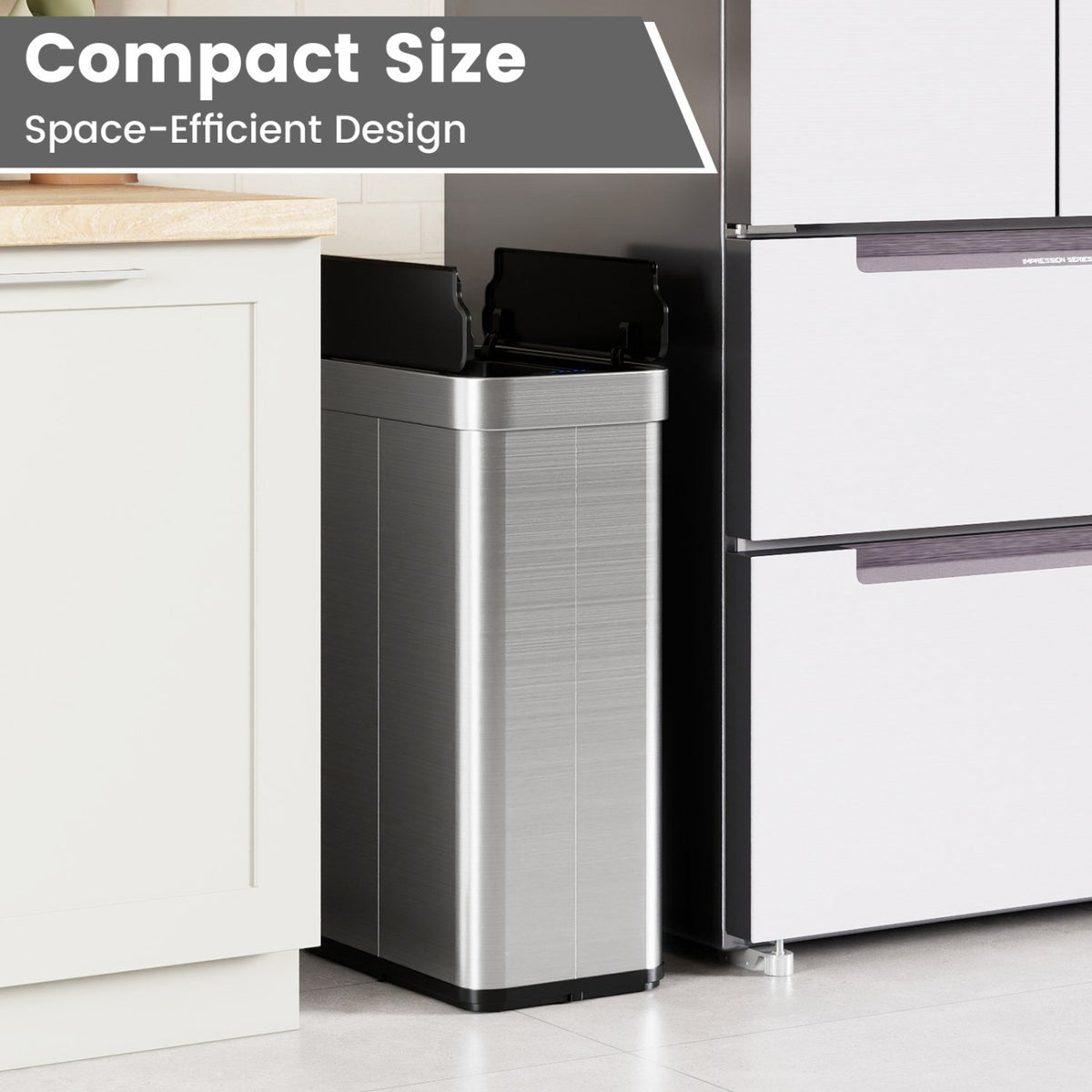 16 Gallon Trash Can with Wing Lids for Bedroom Bathroom Kitchen-Silver view 9