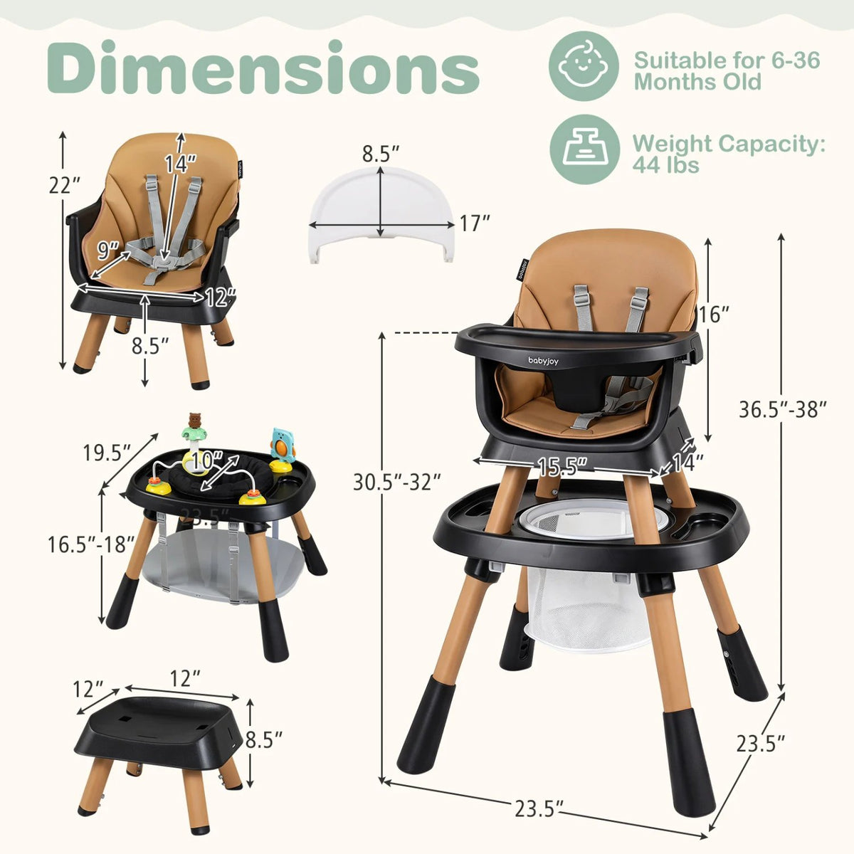 16-in-1 Baby High Chair with Activity Center and Booster Seat for Babies and Toddlers-Black view 4