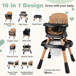 16-in-1 Baby High Chair with Activity Center and Booster Seat for Babies and Toddlers-Black view 7
