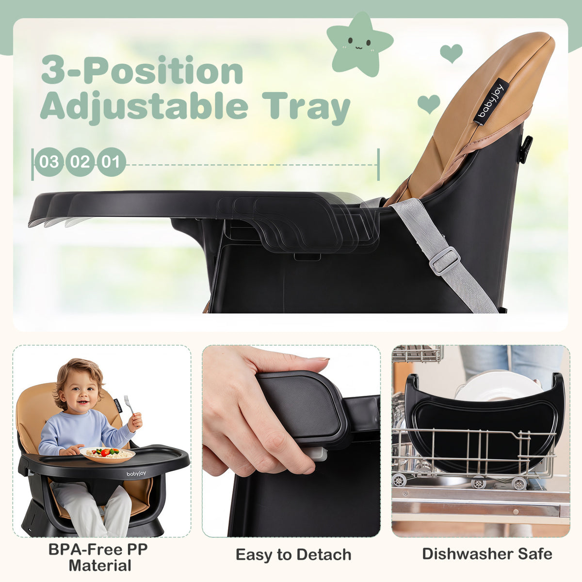 16-in-1 Baby High Chair with Activity Center and Booster Seat for Babies and Toddlers-Black view 9