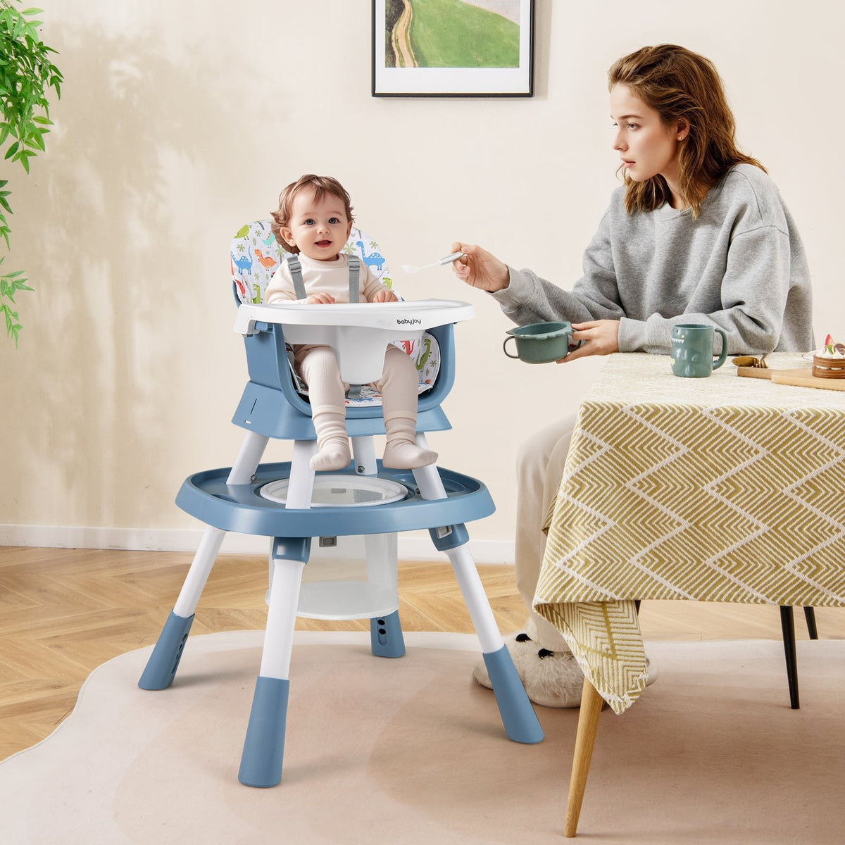 16-in-1 Baby High Chair with Activity Center and Booster Seat for Babies and Toddlers-Celadon view 2