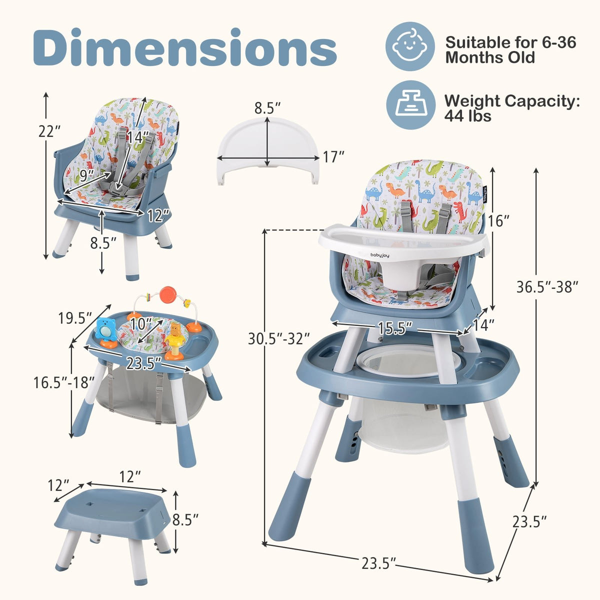 16-in-1 Baby High Chair with Activity Center and Booster Seat for Babies and Toddlers-Celadon view 3