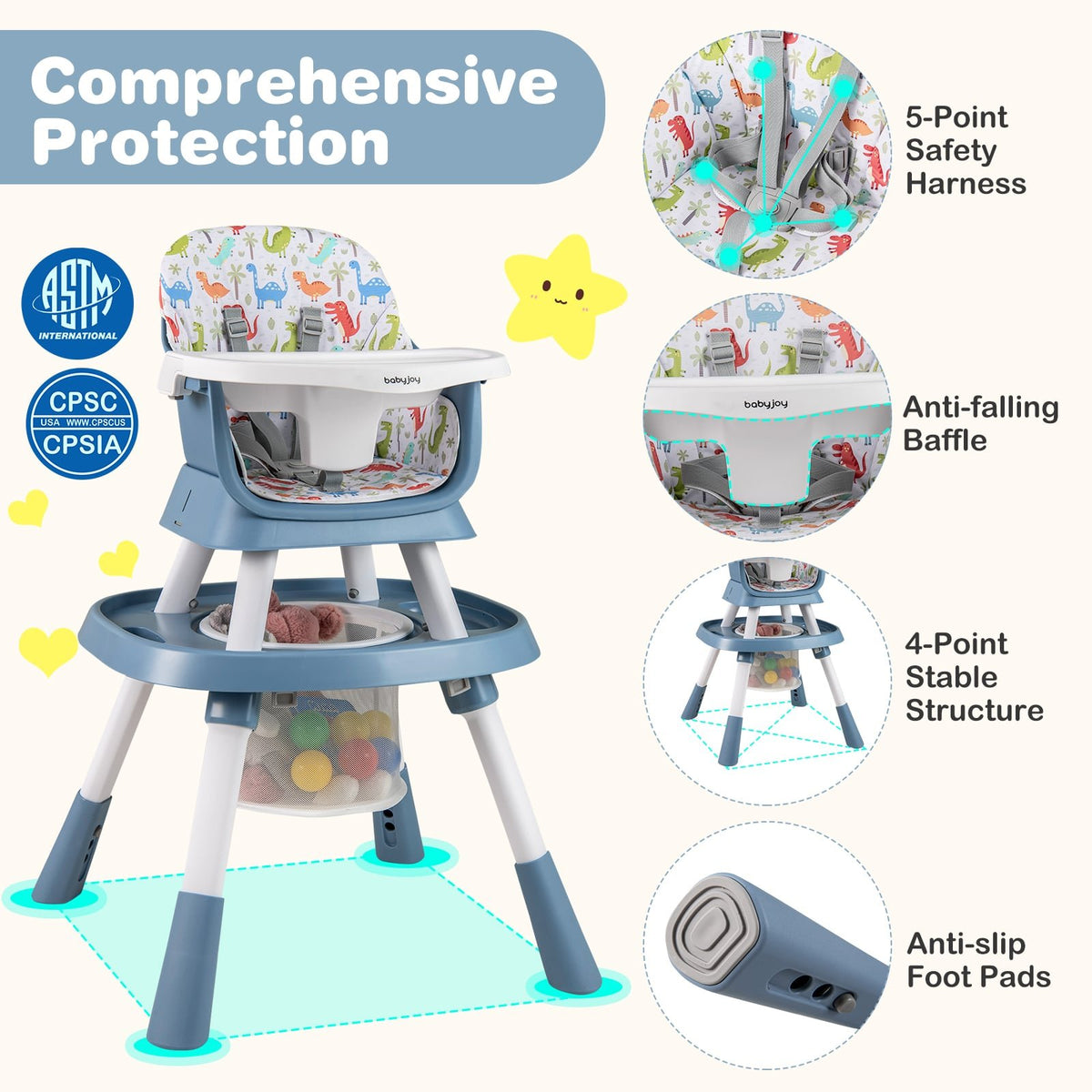 16-in-1 Baby High Chair with Activity Center and Booster Seat for Babies and Toddlers-Celadon view 4