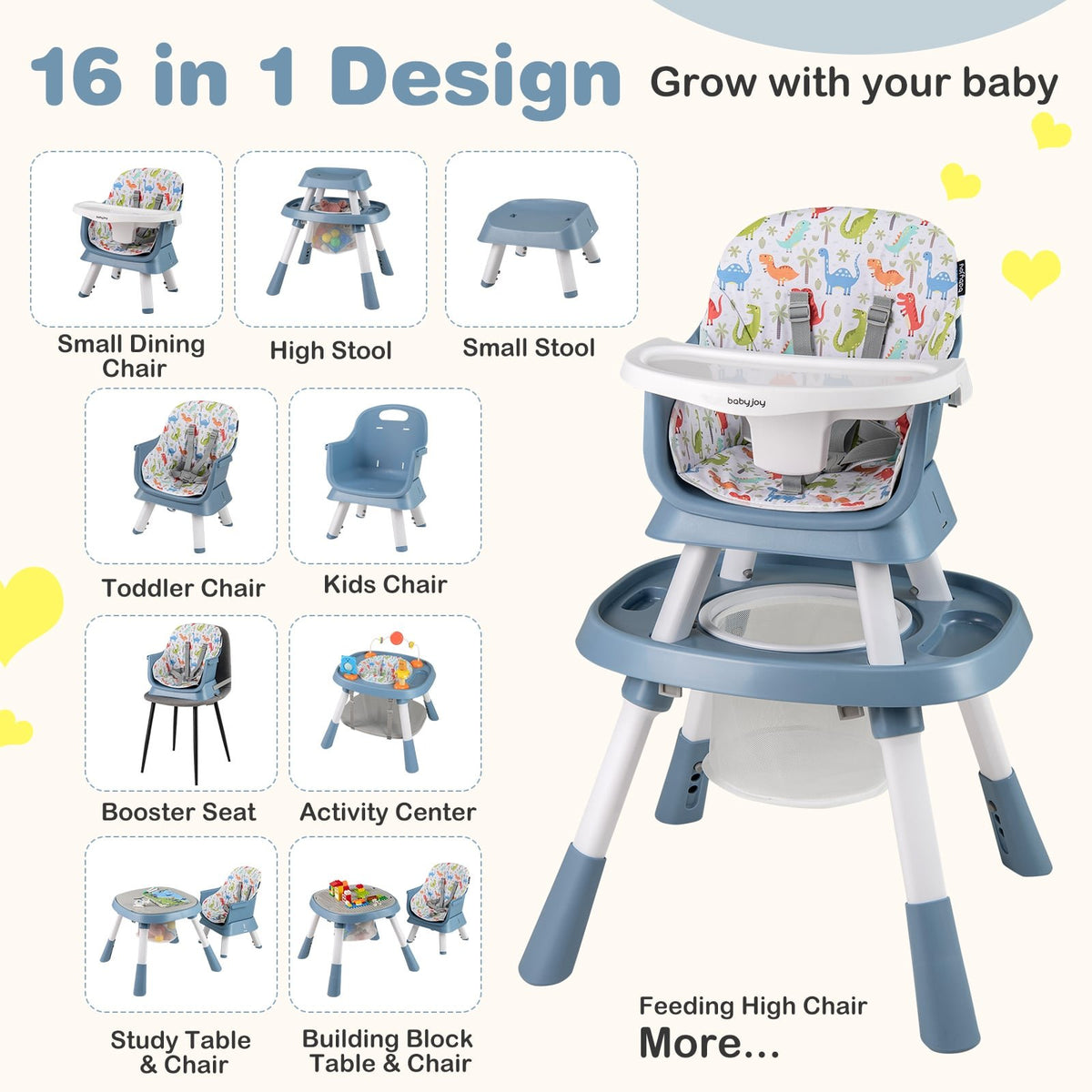 16-in-1 Baby High Chair with Activity Center and Booster Seat for Babies and Toddlers-Celadon view 7