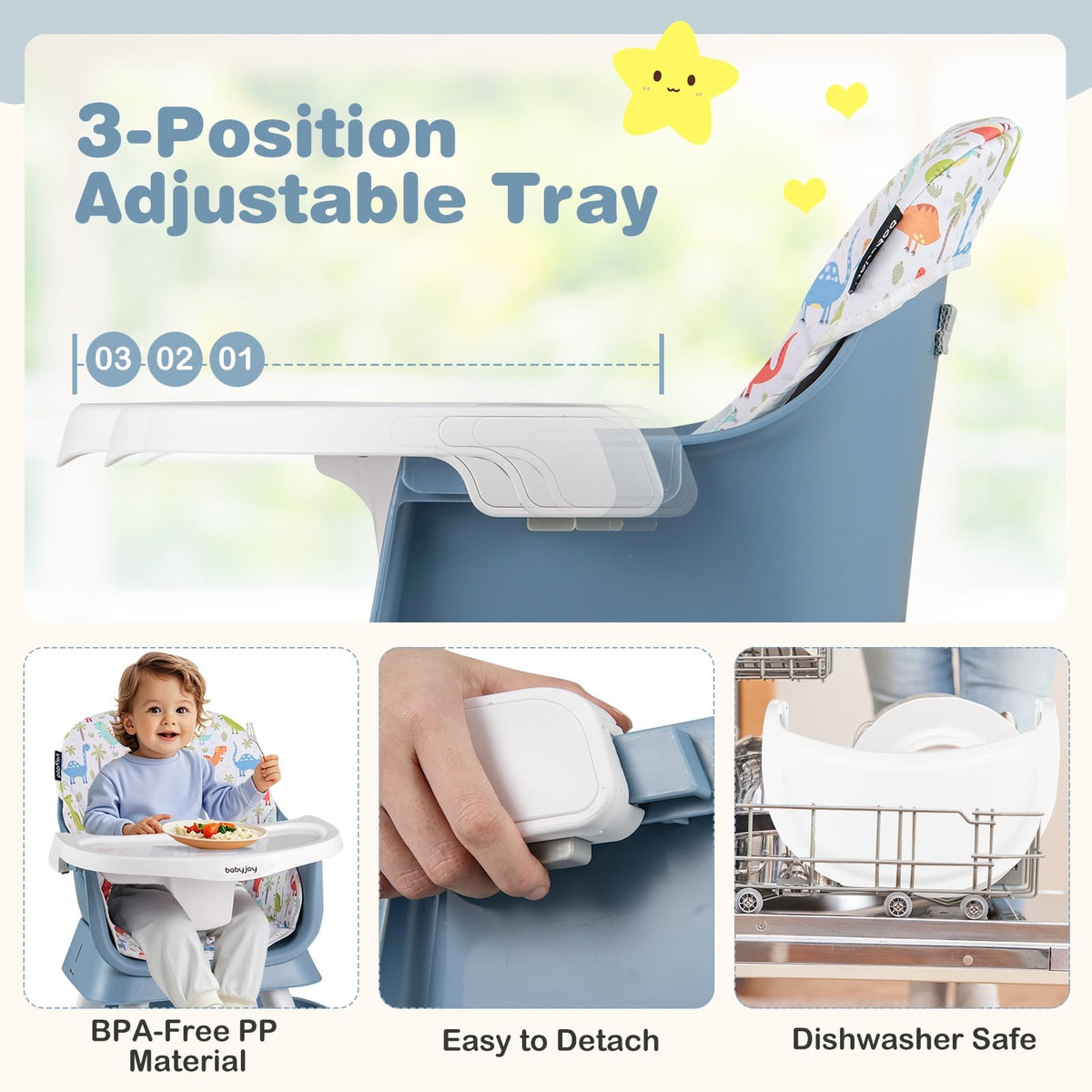 16-in-1 Baby High Chair with Activity Center and Booster Seat for Babies and Toddlers-Celadon view 8