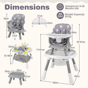 16-in-1 Baby High Chair with Activity Center and Booster Seat for Babies and Toddlers-Grey view 3