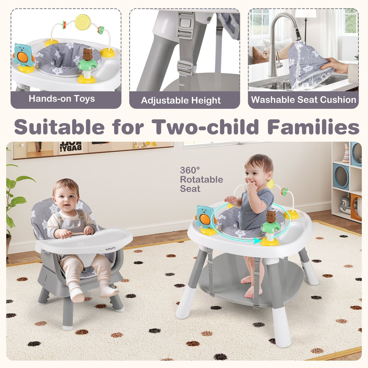 16-in-1 Baby High Chair with Activity Center and Booster Seat for Babies and Toddlers-Grey view 4