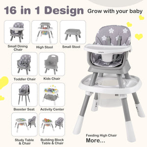 16-in-1 Baby High Chair with Activity Center and Booster Seat for Babies and Toddlers-Grey view 7