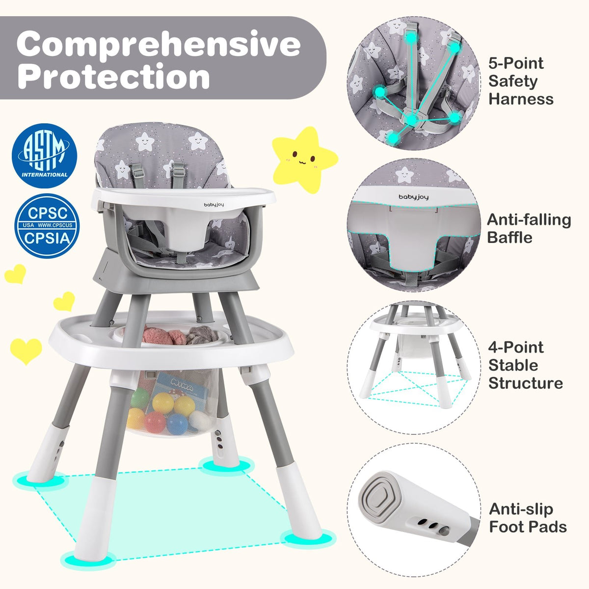 16-in-1 Baby High Chair with Activity Center and Booster Seat for Babies and Toddlers-Grey view 8