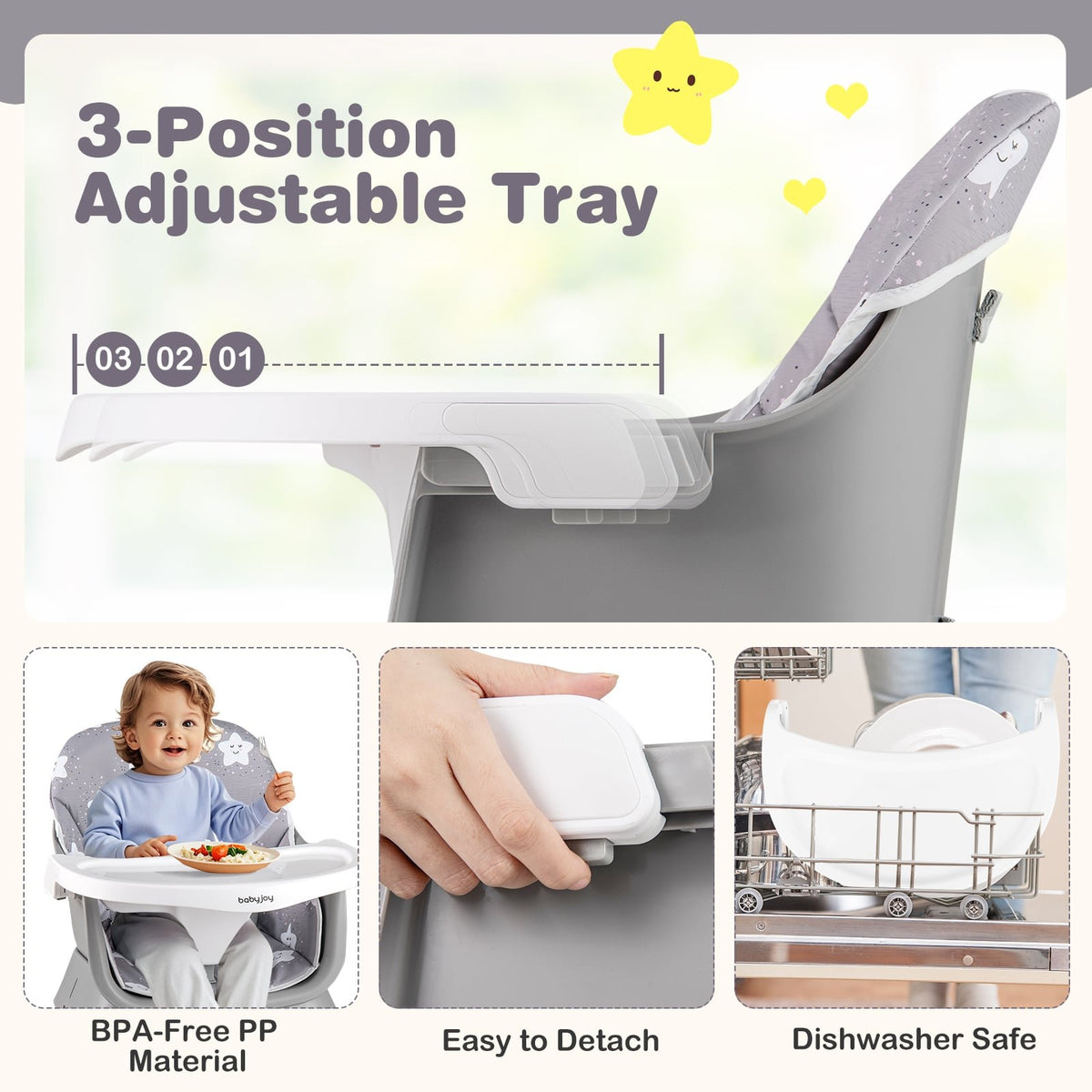 16-in-1 Baby High Chair with Activity Center and Booster Seat for Babies and Toddlers-Grey view 9