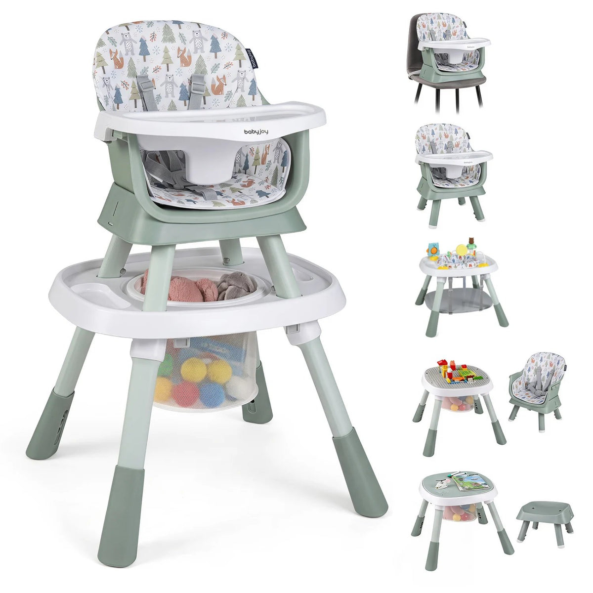 16-in-1 Baby High Chair with Activity Center and Booster Seat for Babies and Toddlers-Light Green