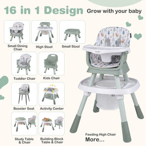 16-in-1 Baby High Chair with Activity Center and Booster Seat for Babies and Toddlers-Light Green view 6
