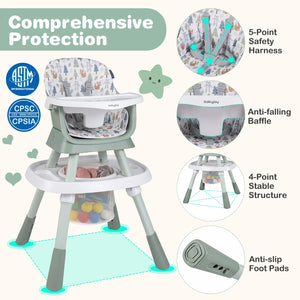 16-in-1 Baby High Chair with Activity Center and Booster Seat for Babies and Toddlers-Light Green view 7