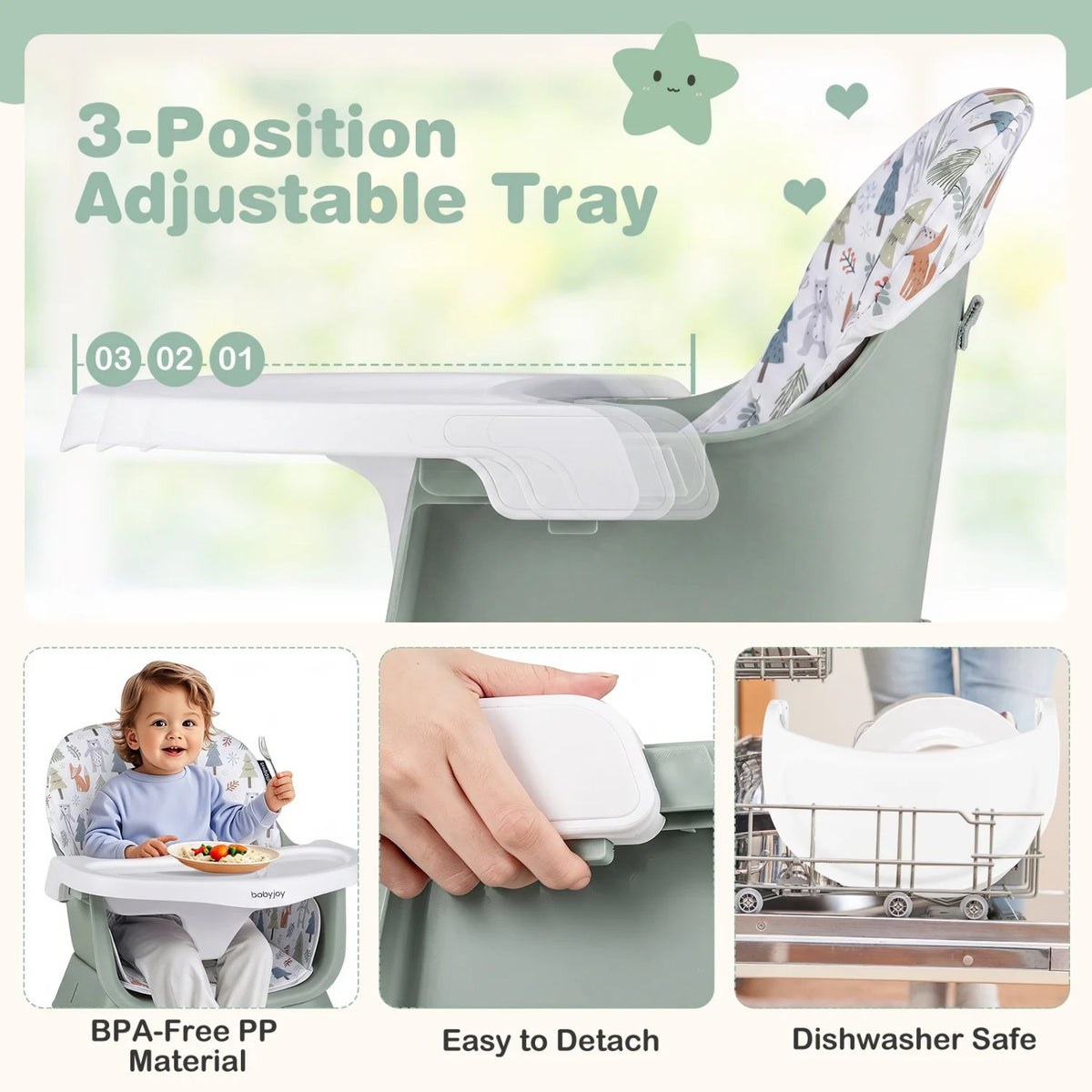 16-in-1 Baby High Chair with Activity Center and Booster Seat for Babies and Toddlers-Light Green view 8