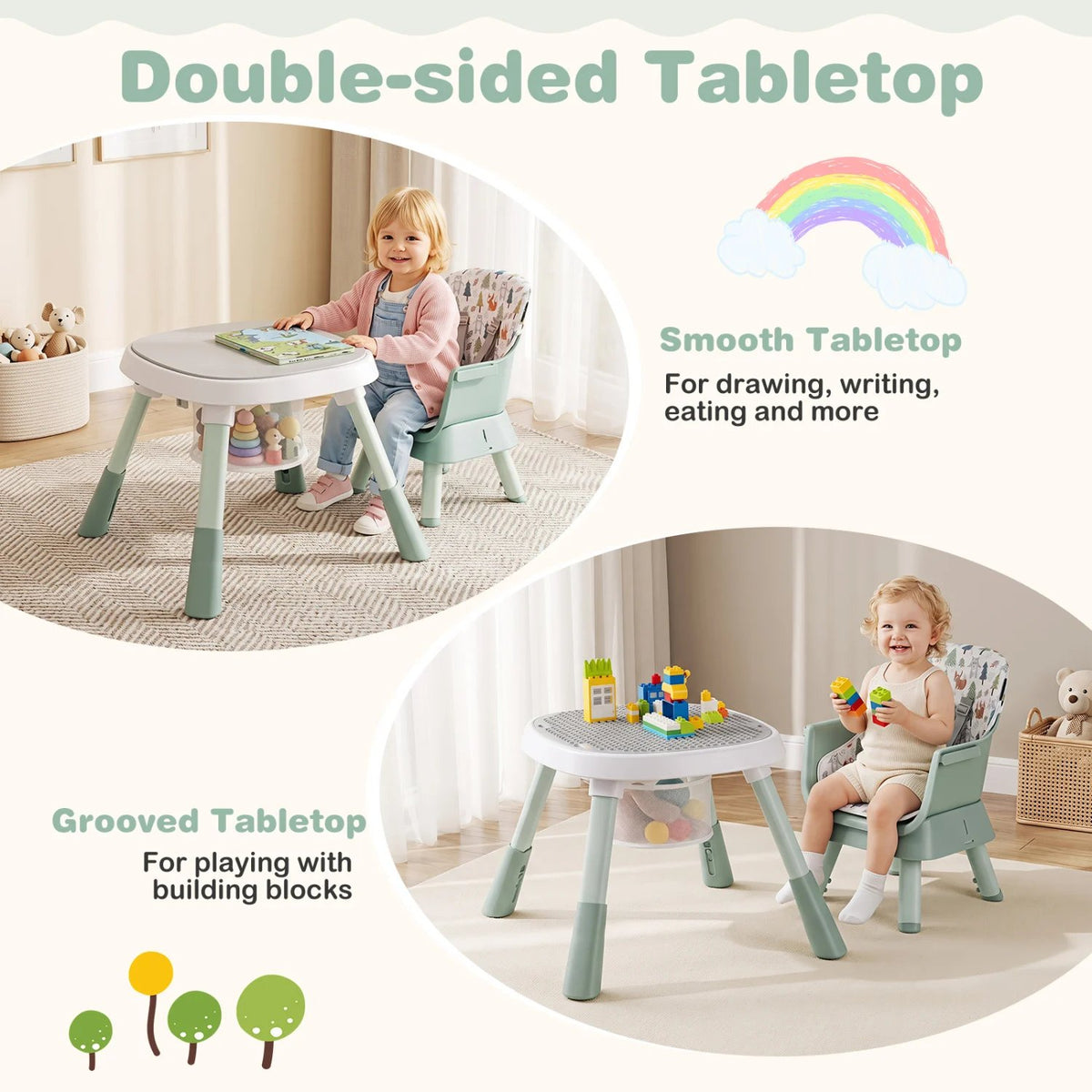 16-in-1 Baby High Chair with Activity Center and Booster Seat for Babies and Toddlers-Light Green view 9