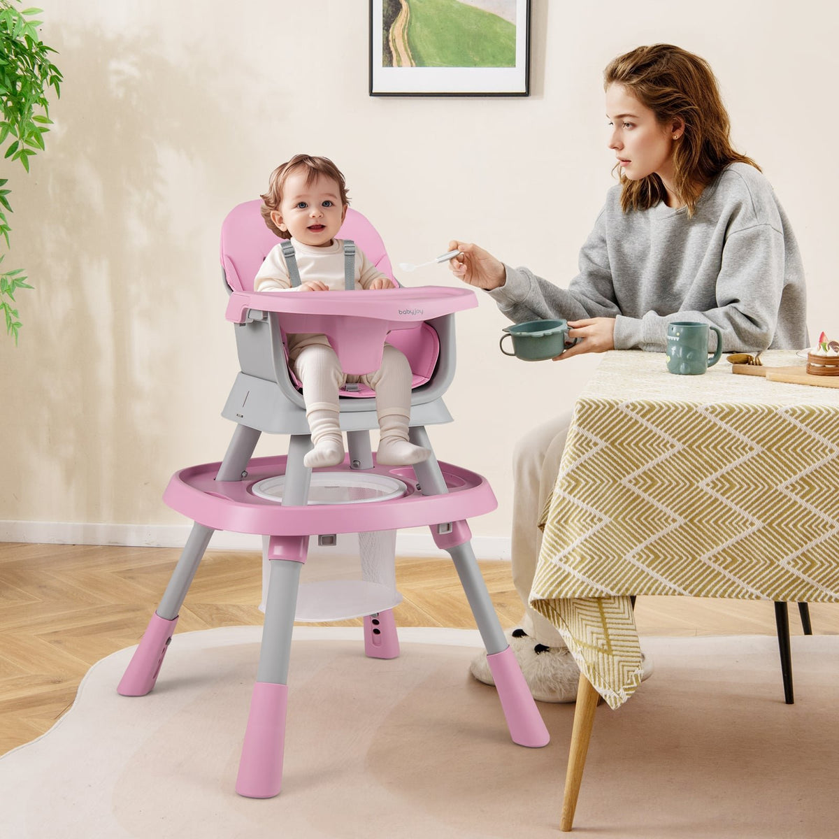 16-in-1 Baby High Chair with Activity Center and Booster Seat for Babies and Toddlers-Pink view 2
