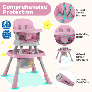 16-in-1 Baby High Chair with Activity Center and Booster Seat for Babies and Toddlers-Pink view 4