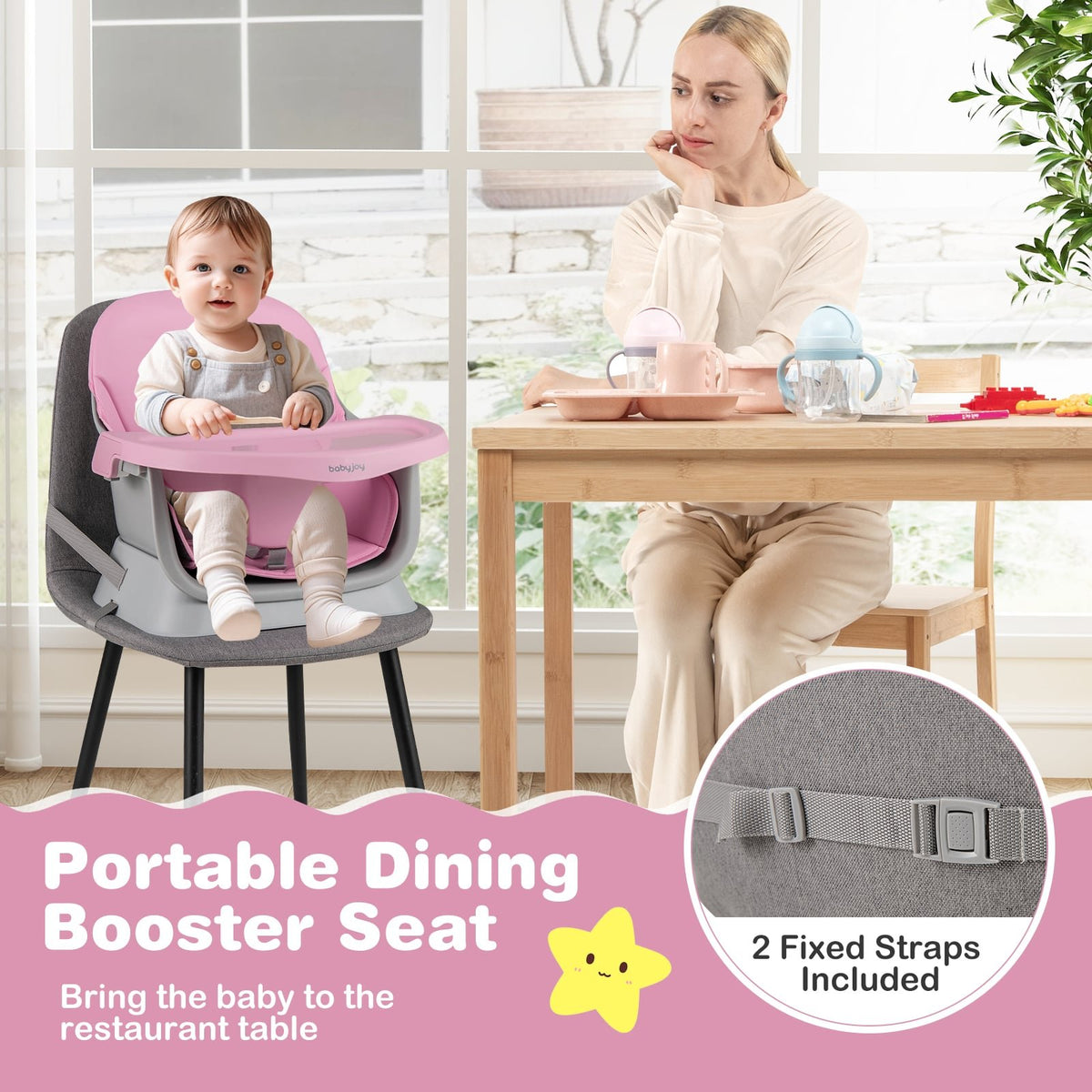 16-in-1 Baby High Chair with Activity Center and Booster Seat for Babies and Toddlers-Pink view 5