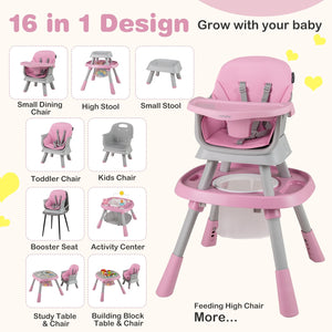 16-in-1 Baby High Chair with Activity Center and Booster Seat for Babies and Toddlers-Pink view 7