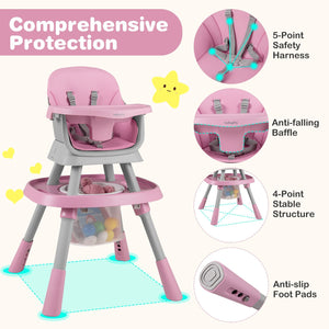 16-in-1 Baby High Chair with Activity Center and Booster Seat for Babies and Toddlers-Pink view 8