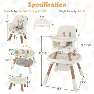 16-in-1 Baby High Chair with Activity Center and Booster Seat for Babies and Toddlers-White view 3