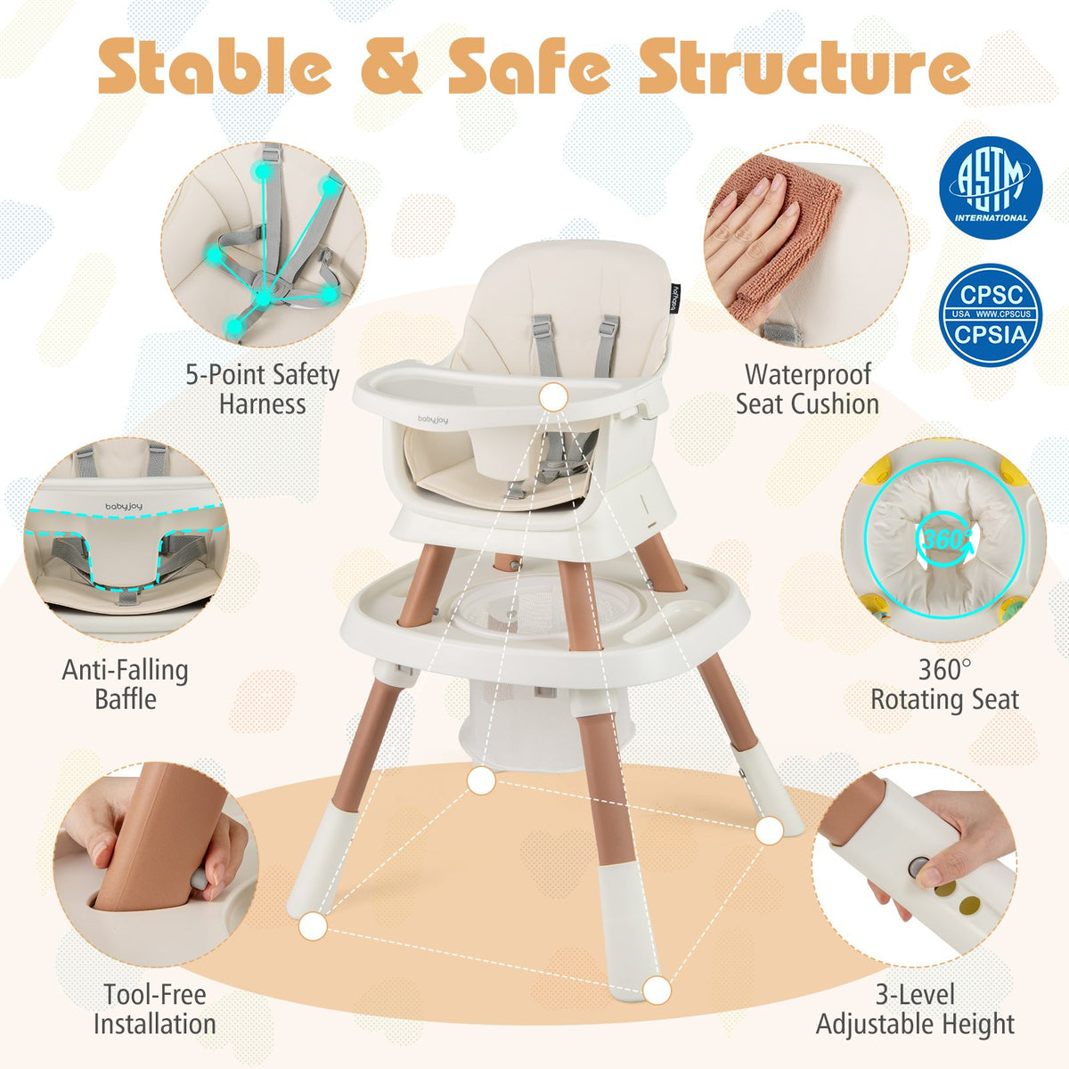 16-in-1 Baby High Chair with Activity Center and Booster Seat for Babies and Toddlers-White view 5
