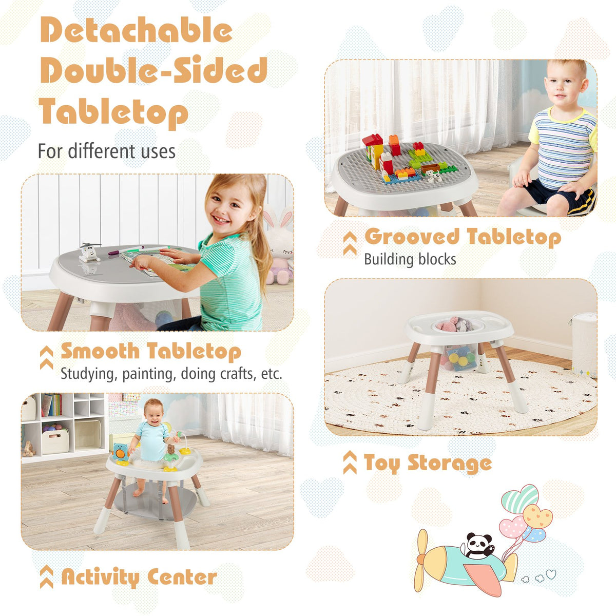 16-in-1 Baby High Chair with Activity Center and Booster Seat for Babies and Toddlers-White view 8