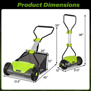 16 Inch Adjustable Cutting Heights 5-Blade Push Reel Lawn Mower with 8 Gal Removable Grass Catcher Bag-Green view 4