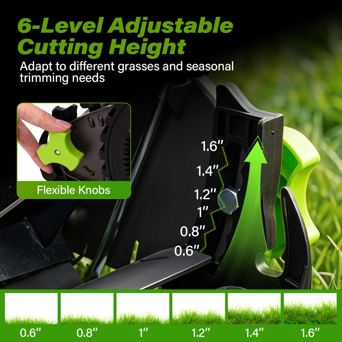 16 Inch Adjustable Cutting Heights 5-Blade Push Reel Lawn Mower with 8 Gal Removable Grass Catcher Bag-Green view 6