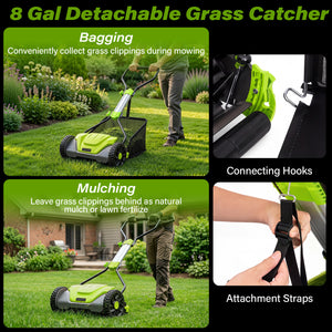 16 Inch Adjustable Cutting Heights 5-Blade Push Reel Lawn Mower with 8 Gal Removable Grass Catcher Bag-Green view 7