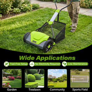 16 Inch Adjustable Cutting Heights 5-Blade Push Reel Lawn Mower with 8 Gal Removable Grass Catcher Bag-Green view 9