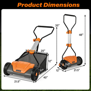 16 Inch Adjustable Cutting Heights 5-Blade Push Reel Lawn Mower with 8 Gal Removable Grass Catcher Bag-Orange view 4