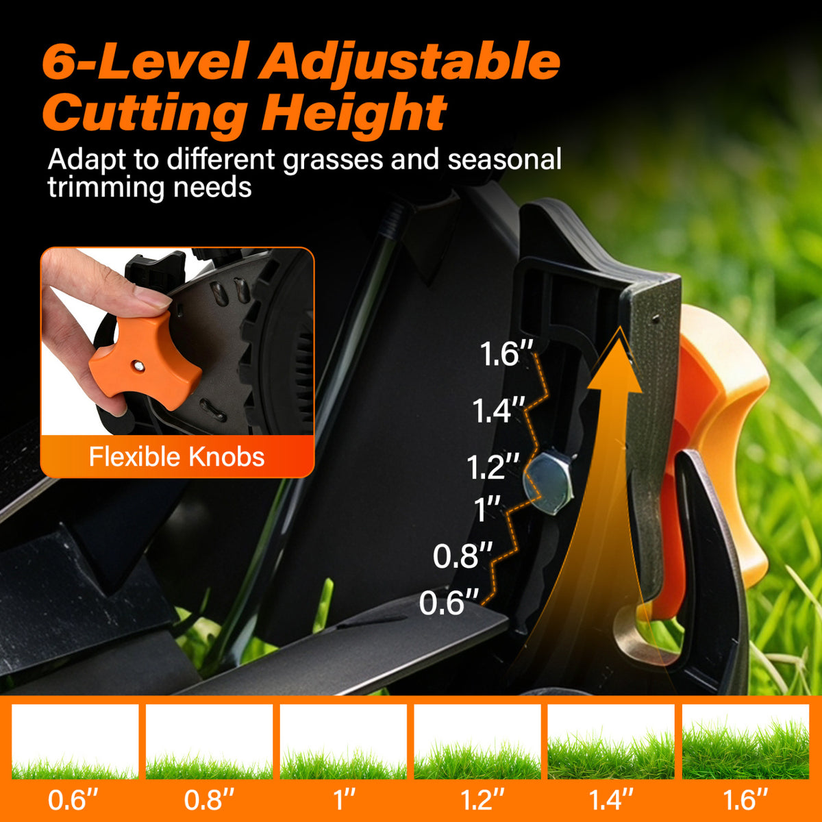 16 Inch Adjustable Cutting Heights 5-Blade Push Reel Lawn Mower with 8 Gal Removable Grass Catcher Bag-Orange view 6