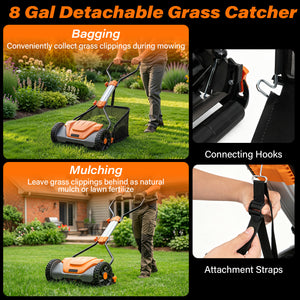 16 Inch Adjustable Cutting Heights 5-Blade Push Reel Lawn Mower with 8 Gal Removable Grass Catcher Bag-Orange view 7
