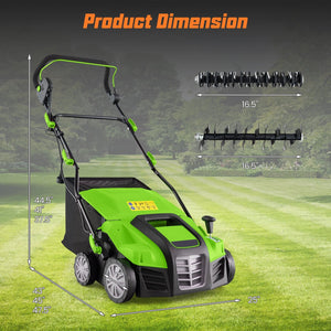 16-Inch Electric Lawn Dethatcher and Scarifier with Collection Bag-Green view 3