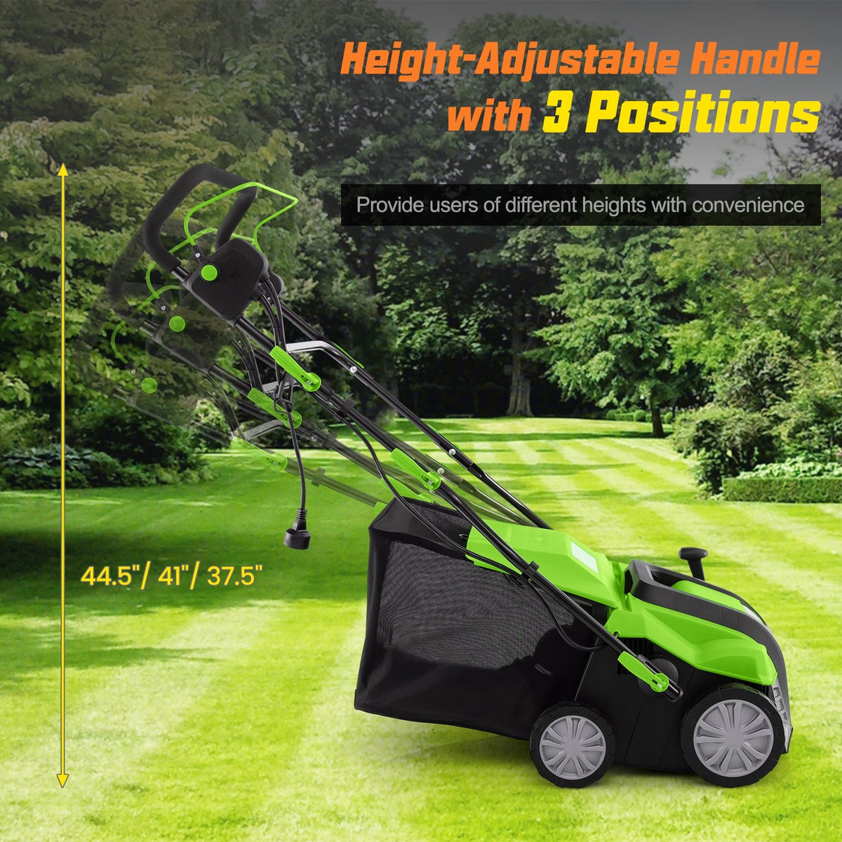 16-Inch Electric Lawn Dethatcher and Scarifier with Collection Bag-Green view 6
