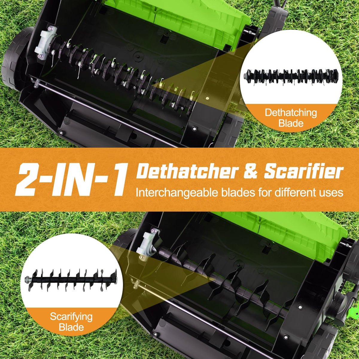 16-Inch Electric Lawn Dethatcher and Scarifier with Collection Bag-Green view 7