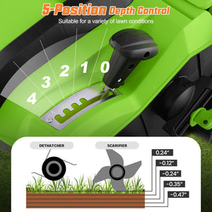 16-Inch Electric Lawn Dethatcher and Scarifier with Collection Bag-Green view 8