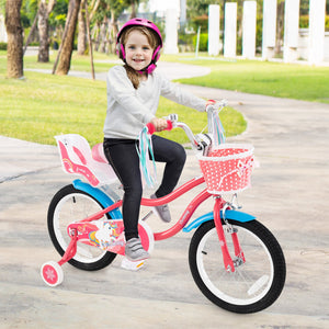 16 Inch Girls Bike for 4-7 Years Old Kids Bike with Doll Seat and Training Wheels view 2