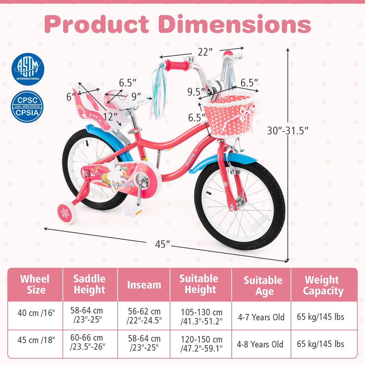 16 Inch Girls Bike for 4-7 Years Old Kids Bike with Doll Seat and Training Wheels view 4