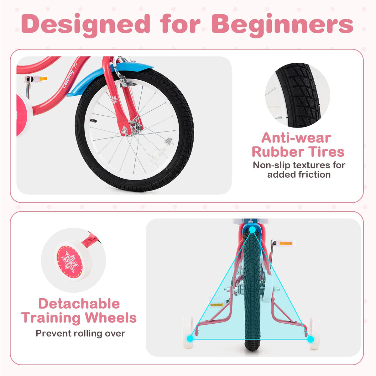 16 Inch Girls Bike for 4-7 Years Old Kids Bike with Doll Seat and Training Wheels view 7