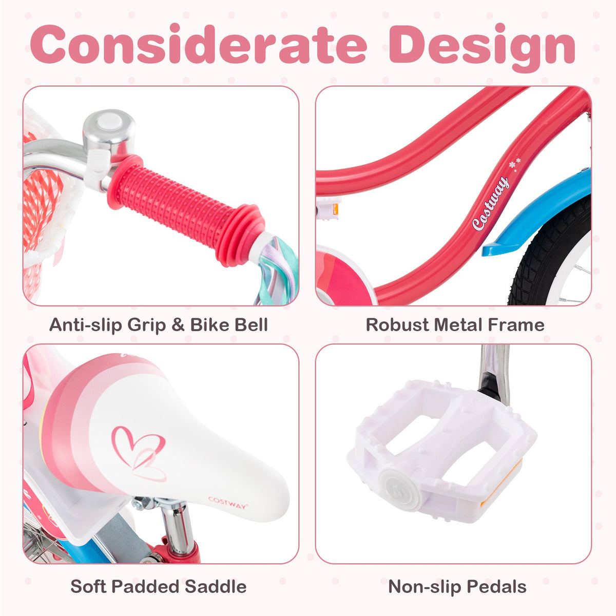 16 Inch Girls Bike for 4-7 Years Old Kids Bike with Doll Seat and Training Wheels view 8