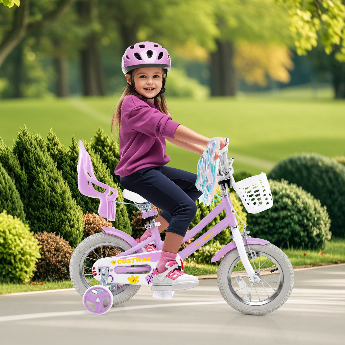 12 Inch Girls Bike Kids Bicycle with Doll Seat and Streamers for Children 3-4 Years Old view 2