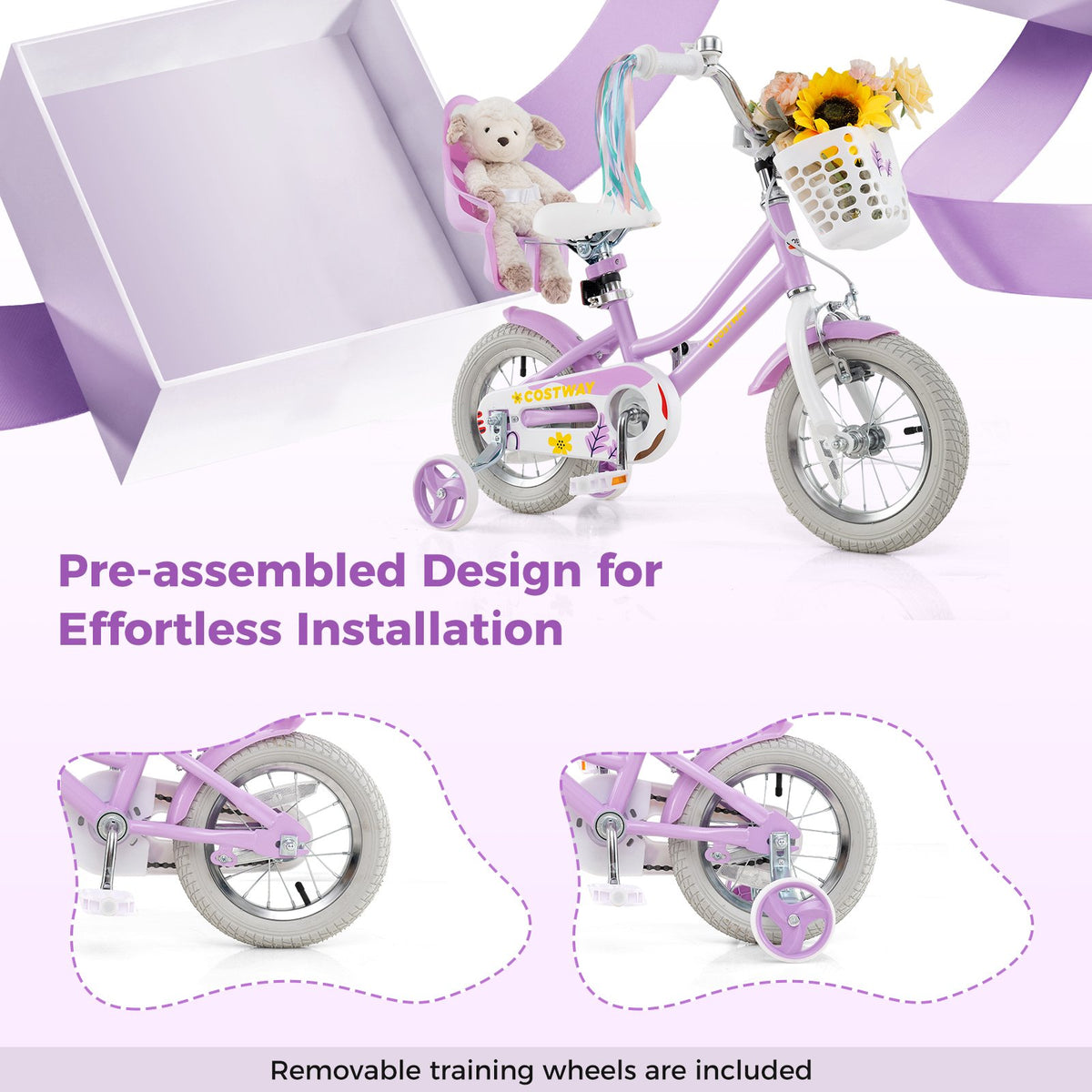 12 Inch Girls Bike Kids Bicycle with Doll Seat and Streamers for Children 3-4 Years Old view 6