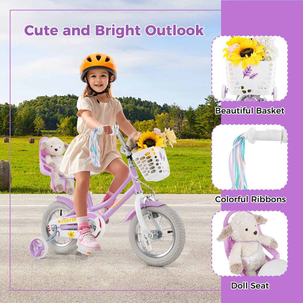 12 Inch Girls Bike Kids Bicycle with Doll Seat and Streamers for Children 3-4 Years Old view 7