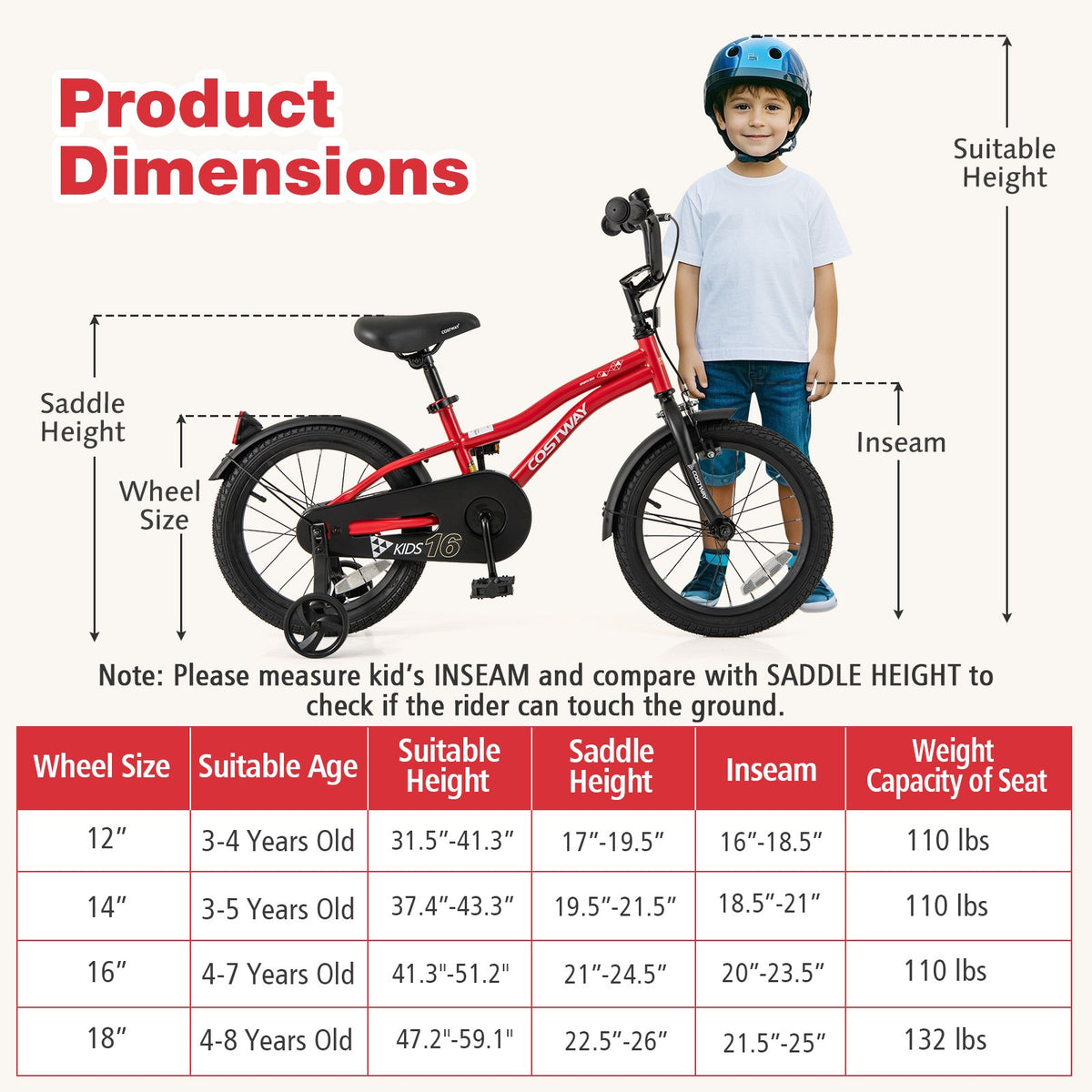 16 Inch Kids Bike Adjustable Bicycle with Reflectors and Bell for 4-7 Years Old view 4
