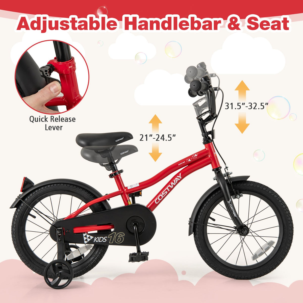 16 Inch Kids Bike Adjustable Bicycle with Reflectors and Bell for 4-7 Years Old view 6